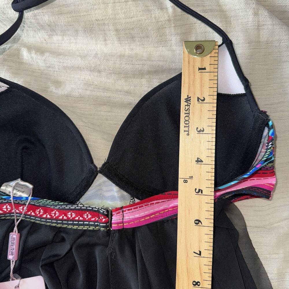 NWT Black Aztec Bikini Top Woman’s Sz M Sheer Mesh Cover Up Bra Tribal Bohemian - Picture 6 of 10